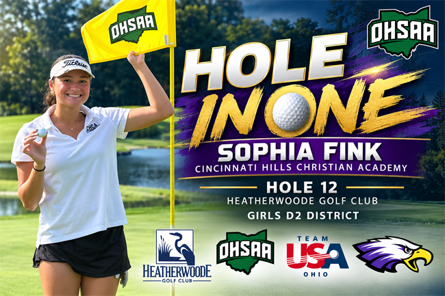 Sophia Fink celebrates her hole-in-one on Hole 12 during the 2026 Girls Division II District Championship
