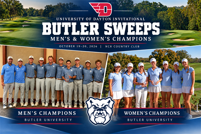Commemorative illustration celebrating Butler men's and women's golf championships